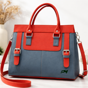 Dual-Tone Red & Blue Leather Handbag